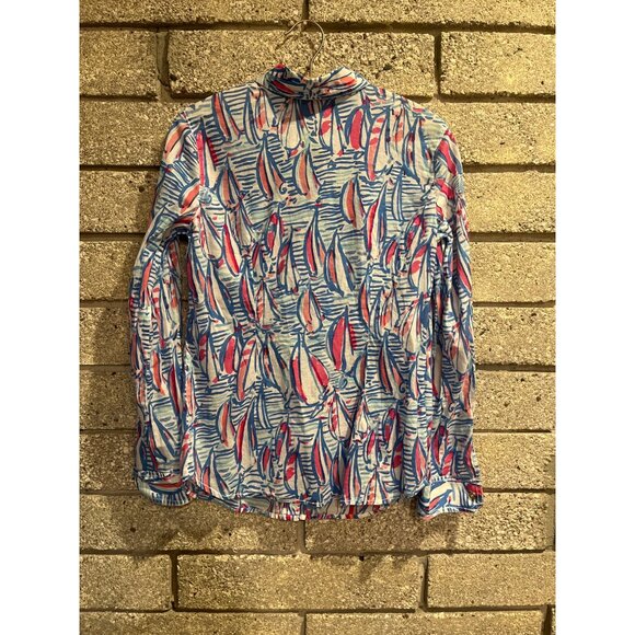 Lilly Pulitzer Sails Print Button-Down Shirt S Bright Multi-Color Long Sleeve Li - Picture 6 of 7